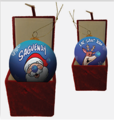 BOULE DE NOËL EN VERRE DANS BOÎTE BLEUE 80 MM SAGUENAY