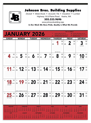 Produit promotionnel Red & Black Contractor Memo Calendar