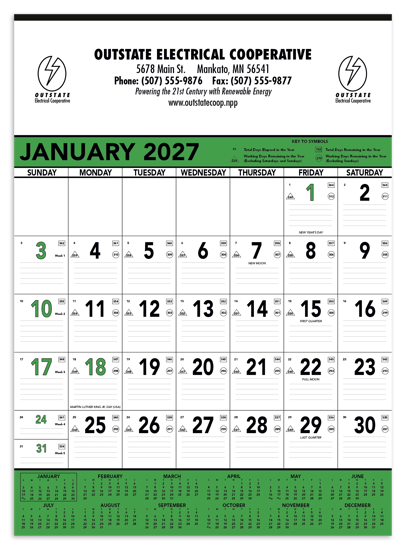 Produit promotionnel Green & Black Contractor Memo Calendar